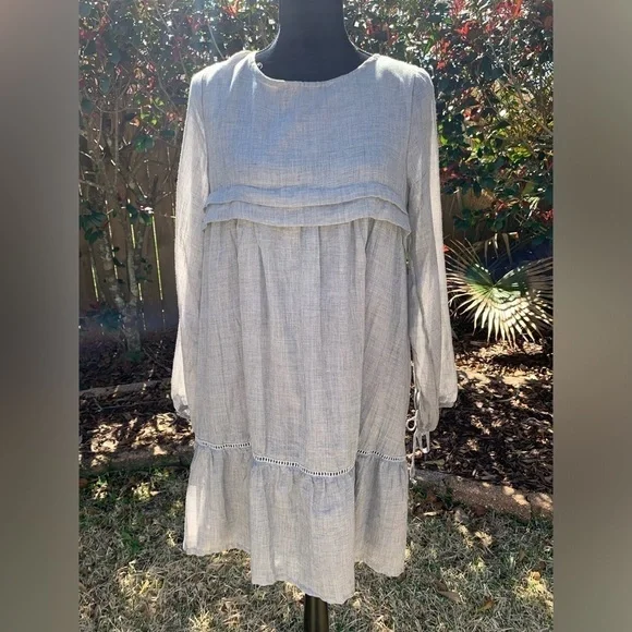 CRESCENT gauzy flowy skirt empire waist baby doll dress tie sleeve spring summer - Picture 15 of 17